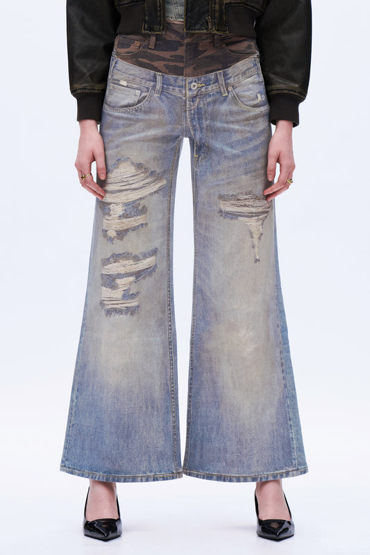 Amelia Deconstructed Camo Wide-Leg Jeans