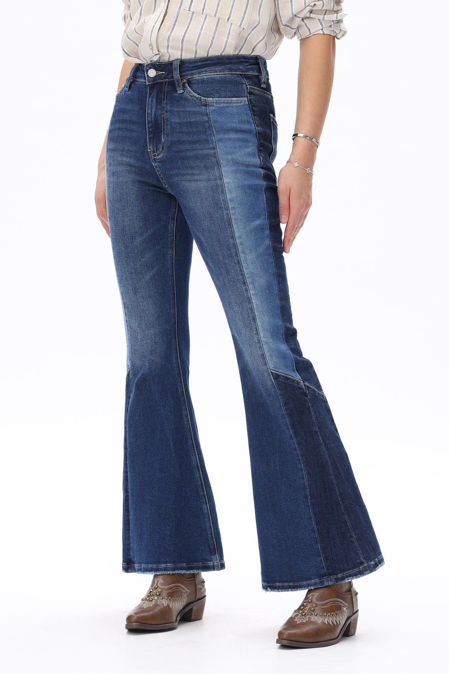 Ava Iconic Two-Tone Flare Jeans
