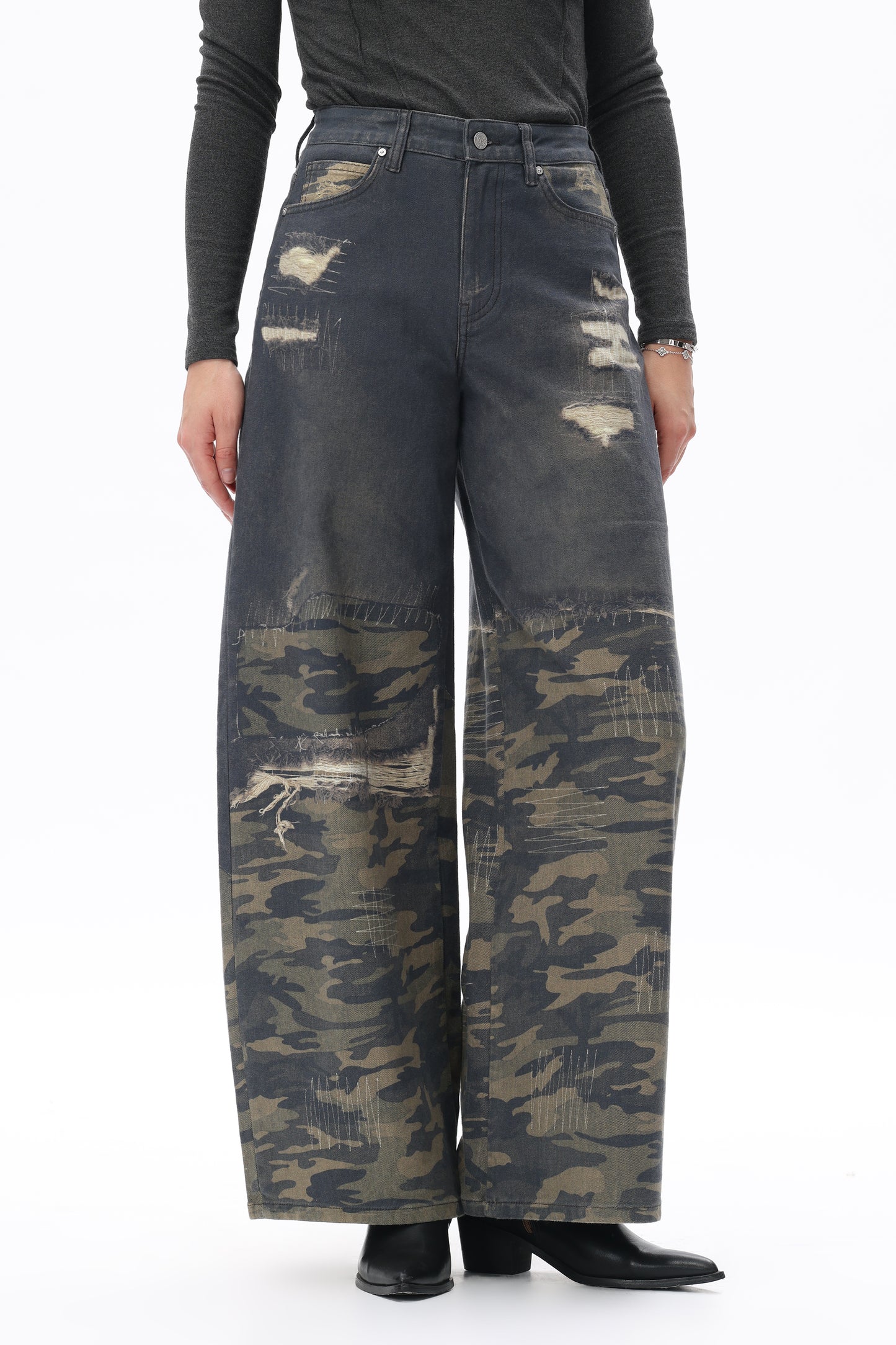 Isadora Camo Patchwork Barrel Jeans
