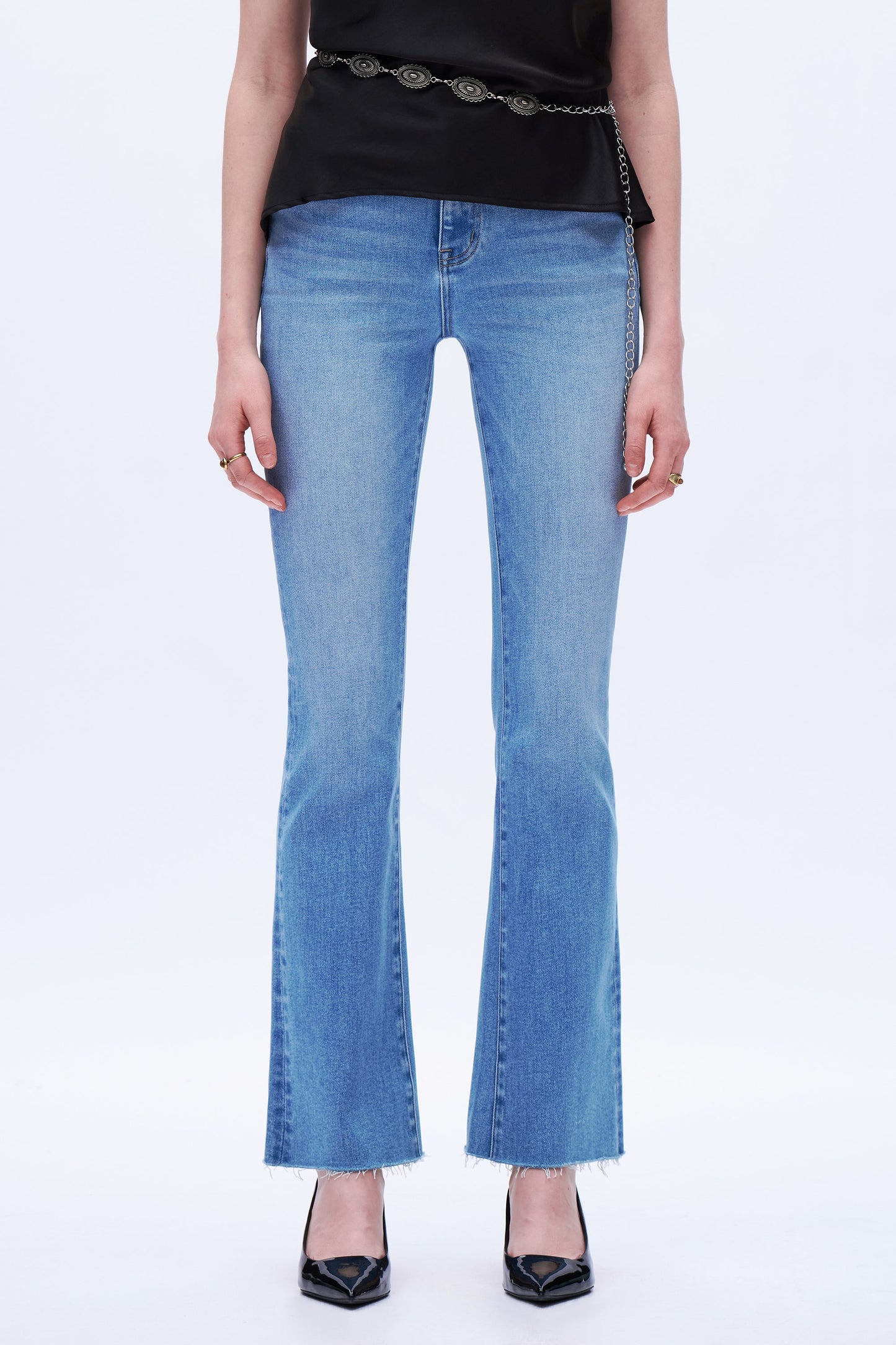 Camila Frayed-Cuff Retro Bootcut Jeans