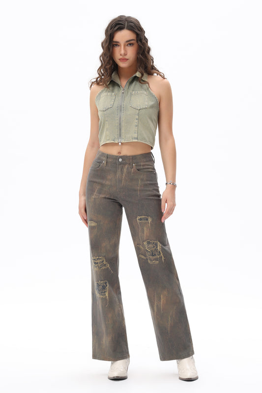 Adriana Bandana Patchwork Wide Leg Jeans