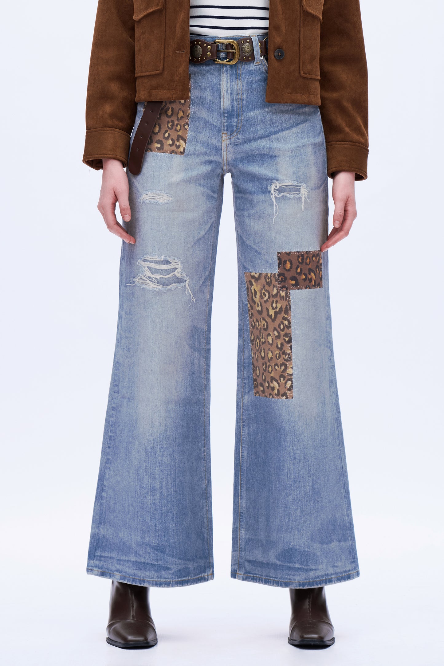 Giselle Leopard Patch Wide Leg Jeans