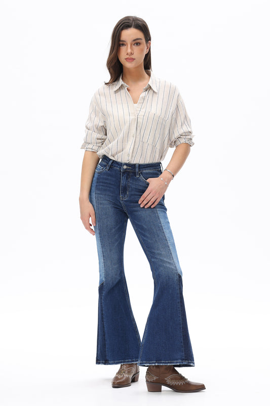 Ava Iconic Two-Tone Flare Jeans