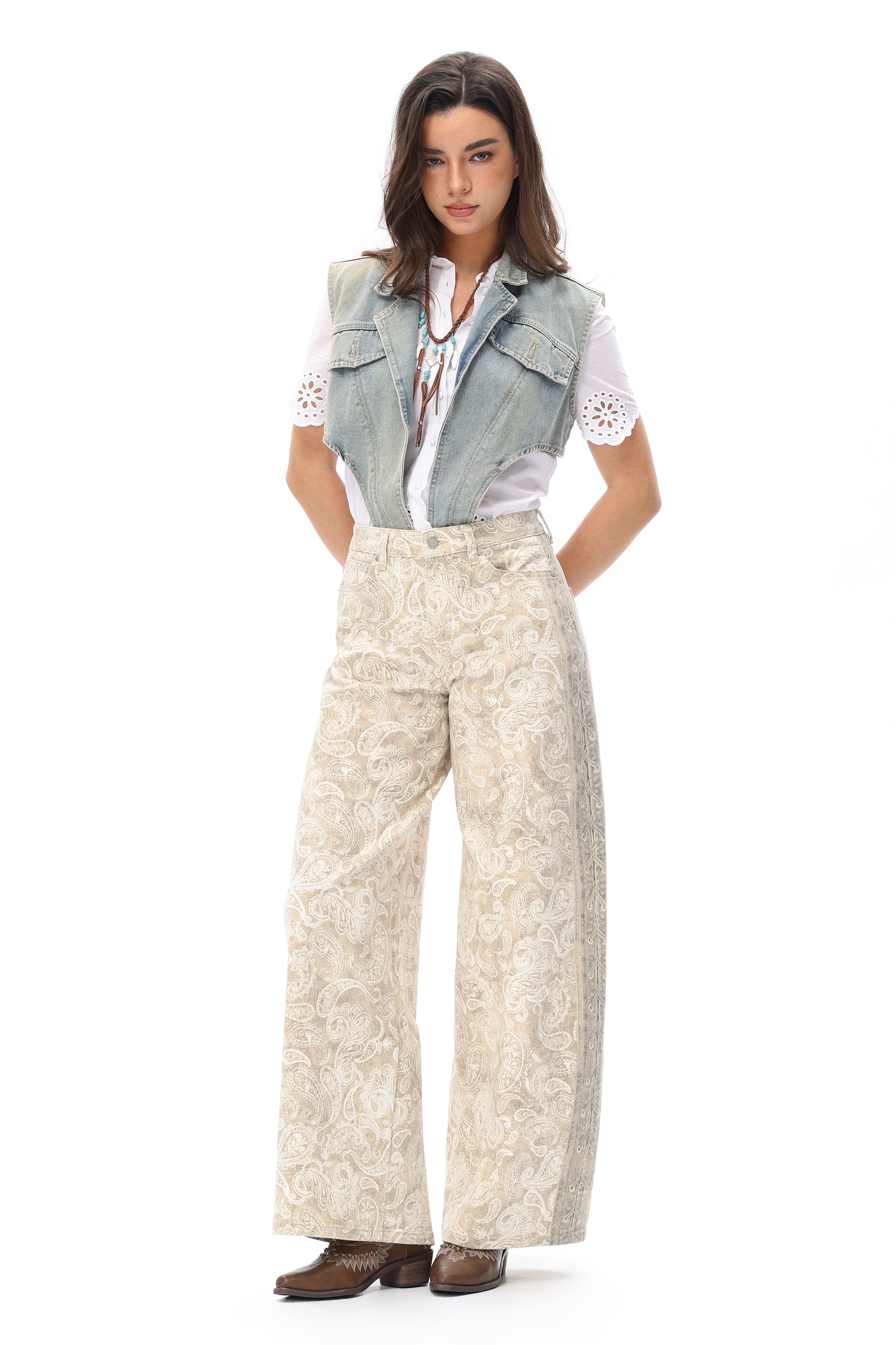 Valeria Bohemian Paisley Barrel Jeans