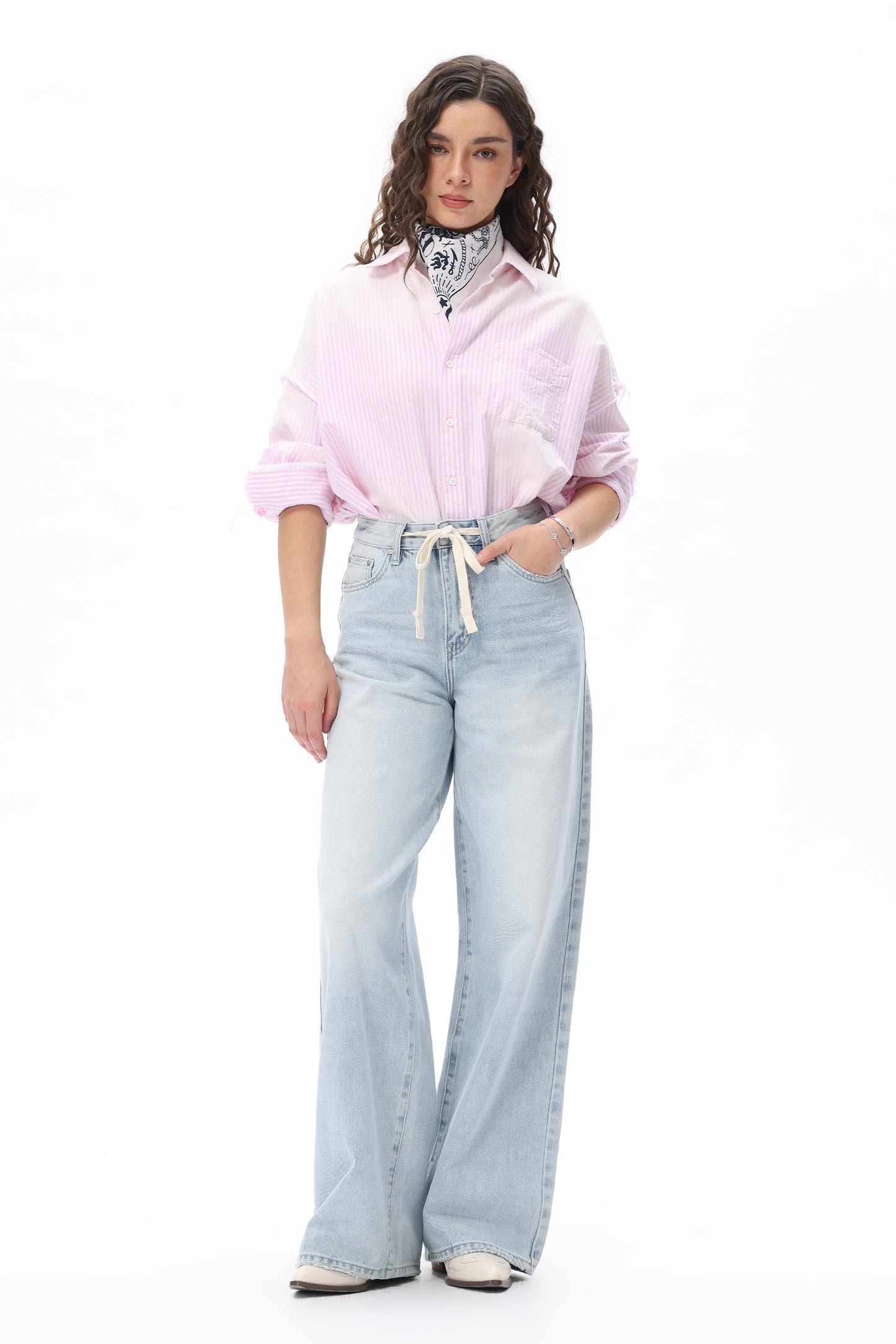 Katerina Breezy Rope-Tie Wide Leg Jeans