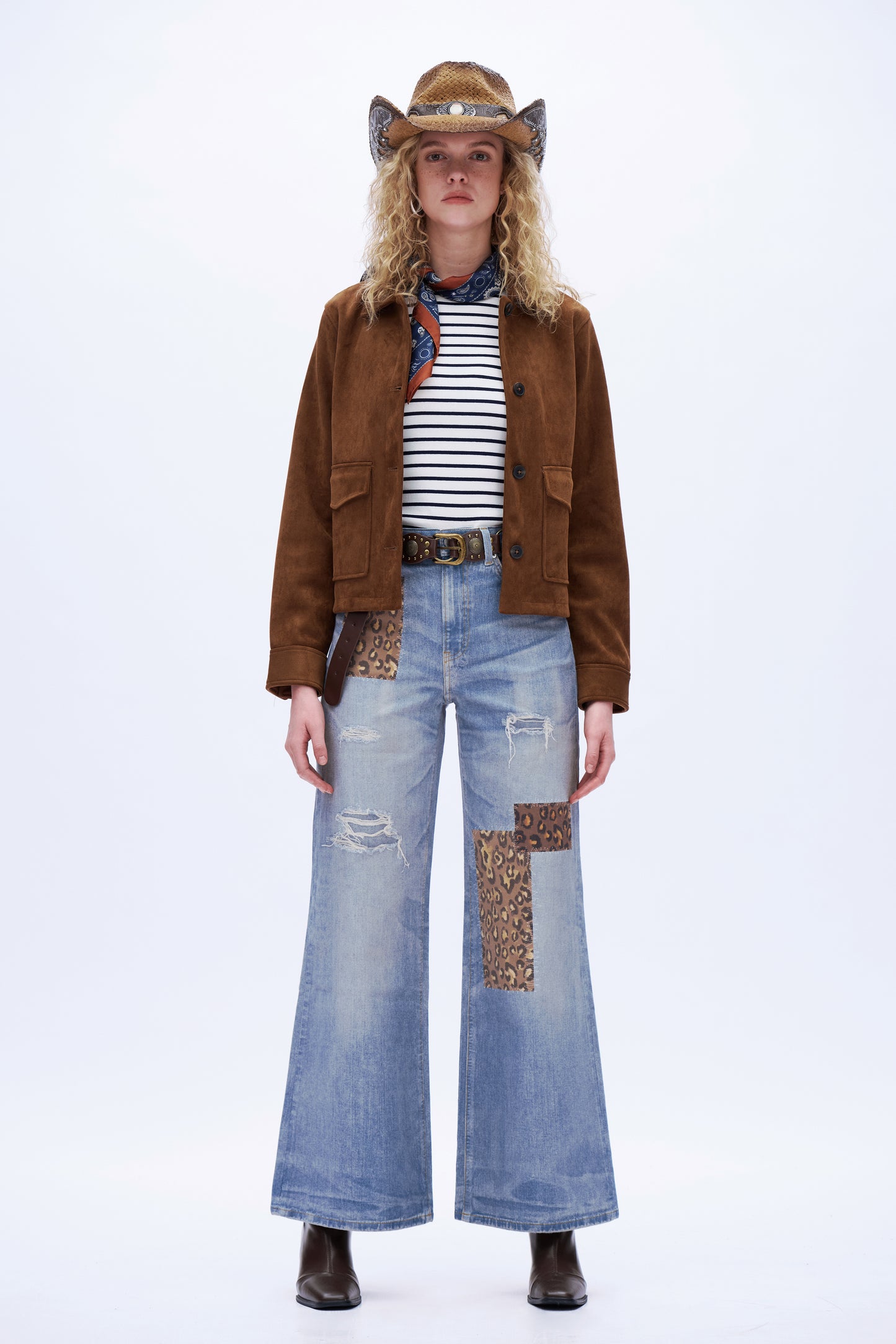 Giselle Leopard Patch Wide Leg Jeans