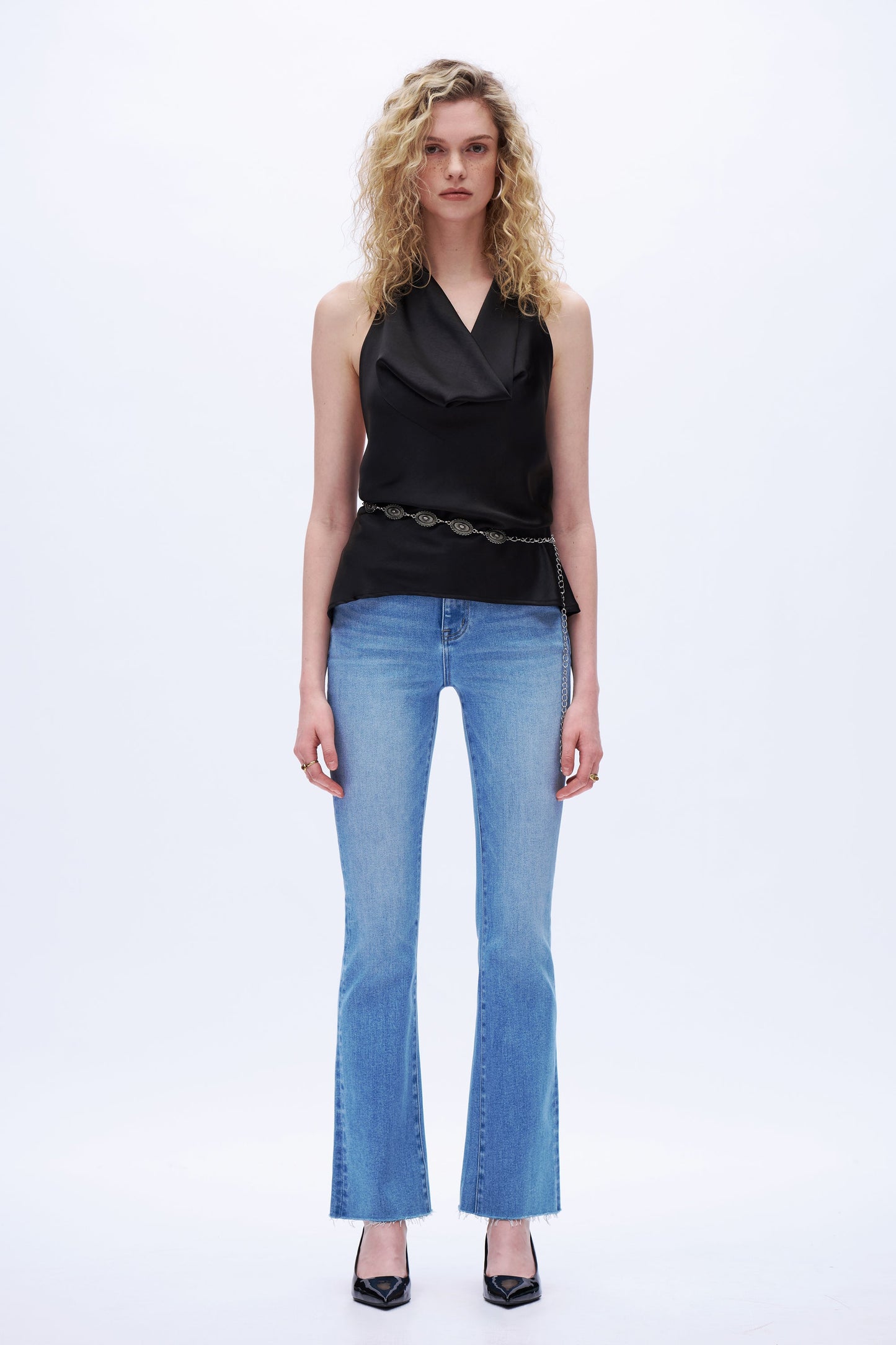 Camila Frayed-Cuff Retro Bootcut Jeans