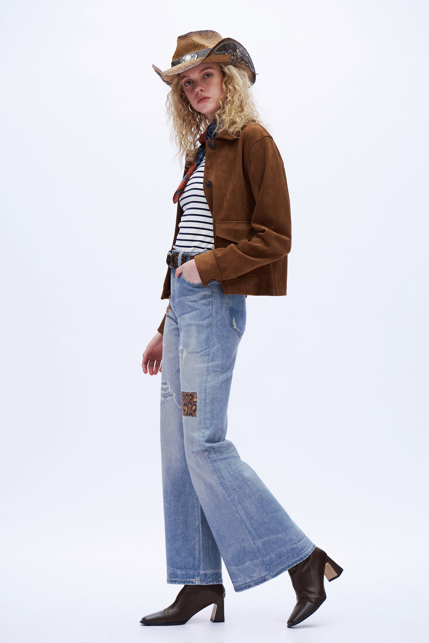 Giselle Leopard Patch Wide Leg Jeans