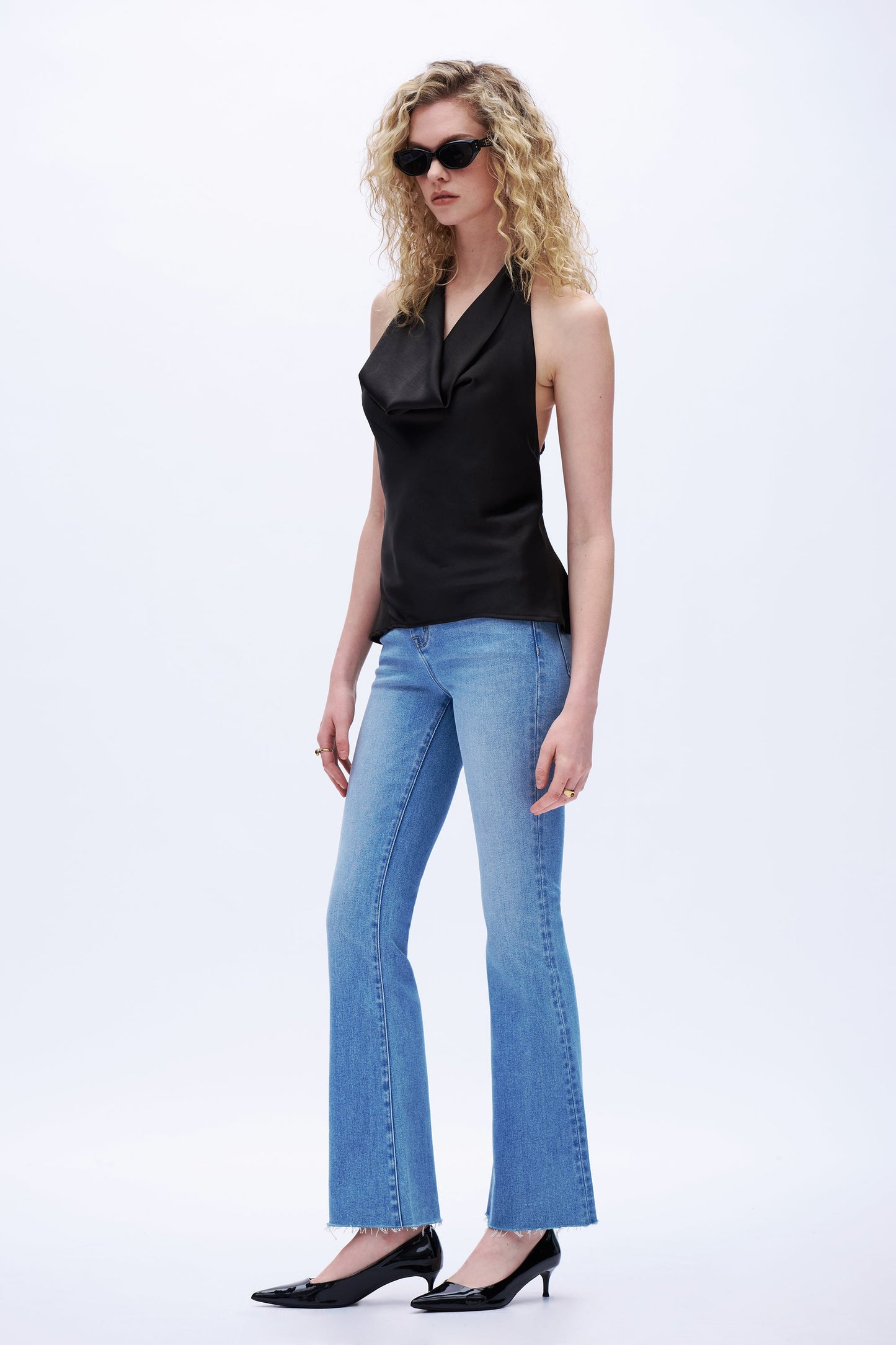 Camila Frayed-Cuff Retro Bootcut Jeans