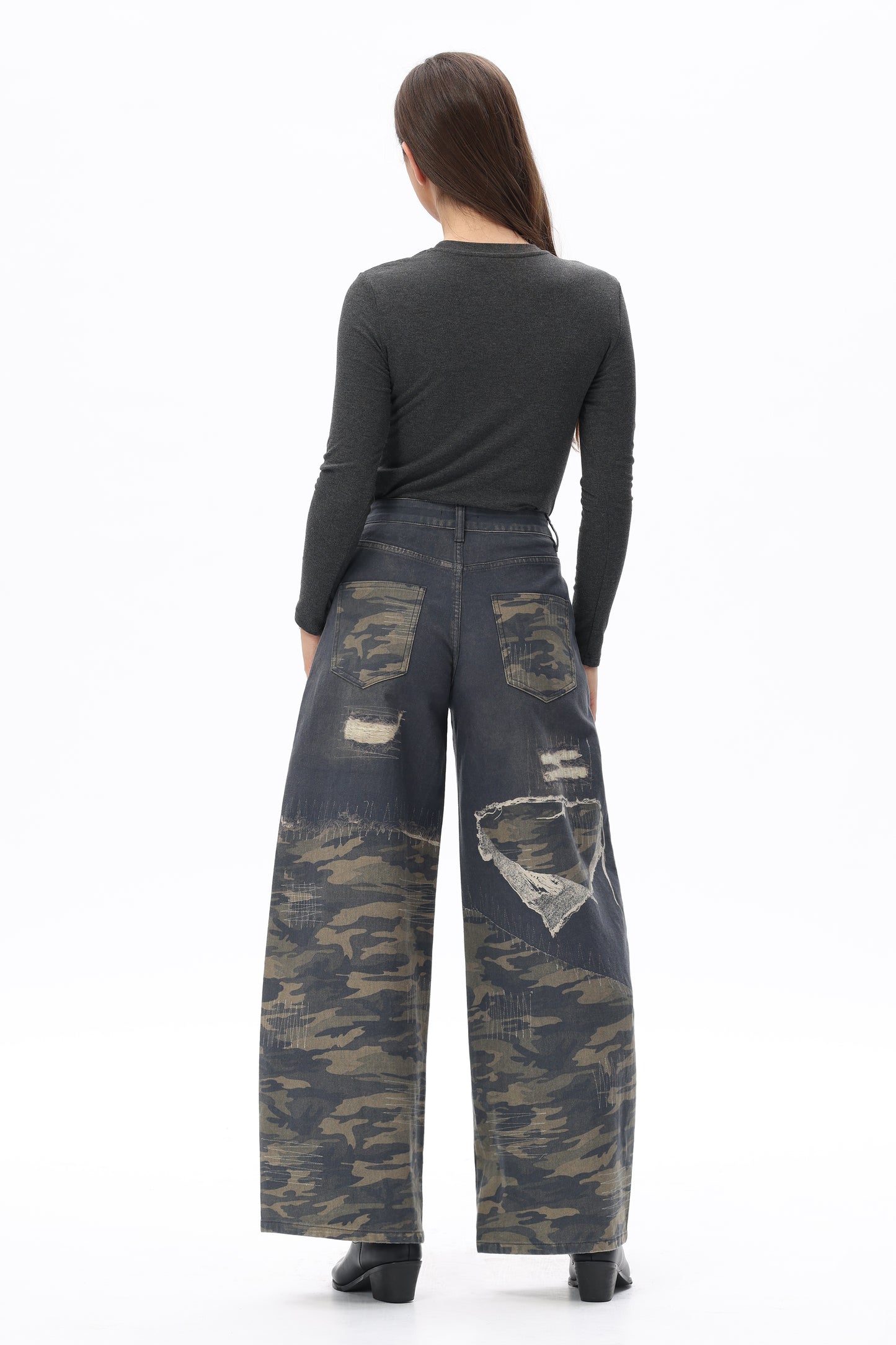 Isadora Camo Patchwork Barrel Jeans