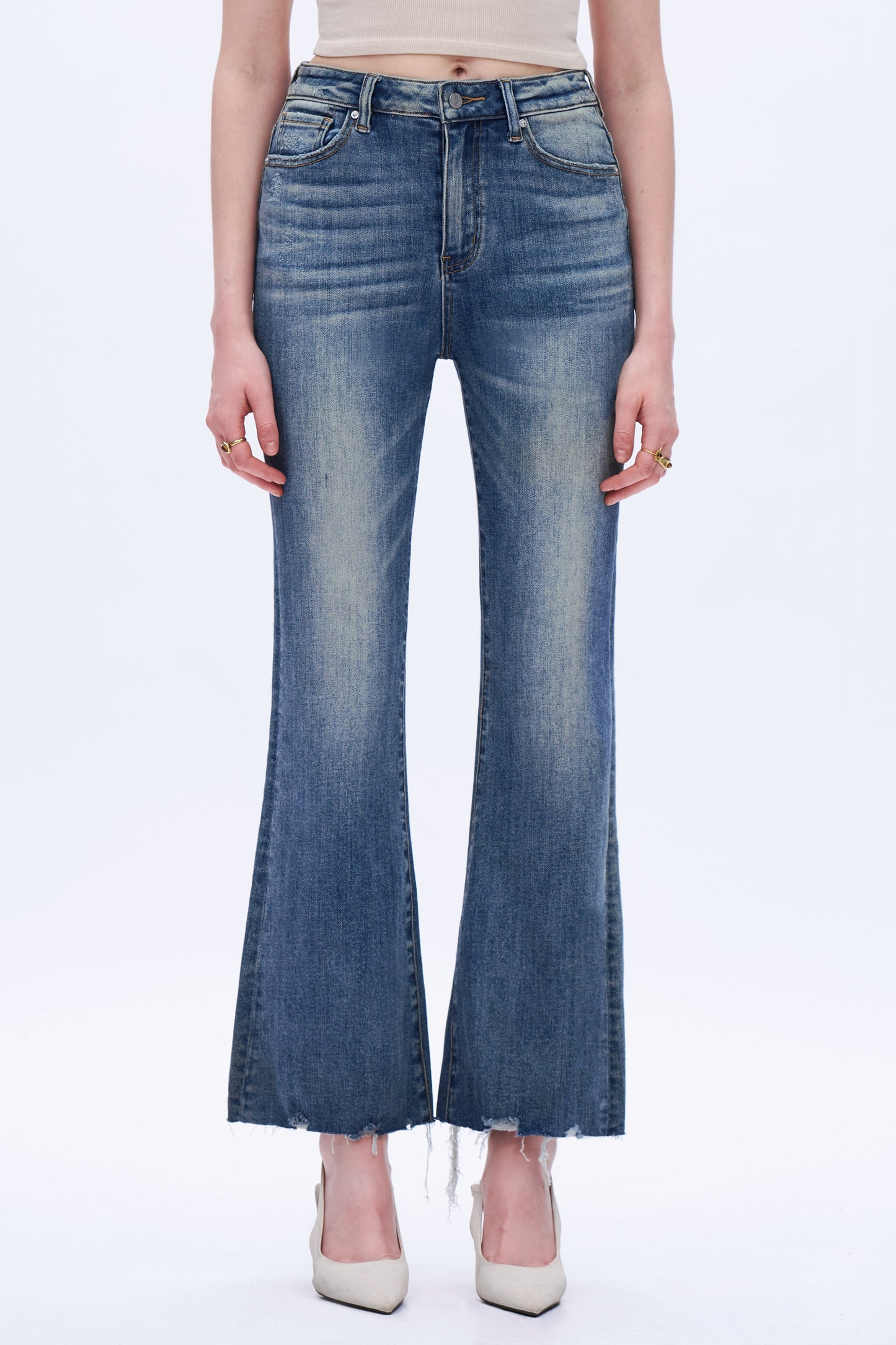 Evangeline Raw-Hem Kick Flare Jeans