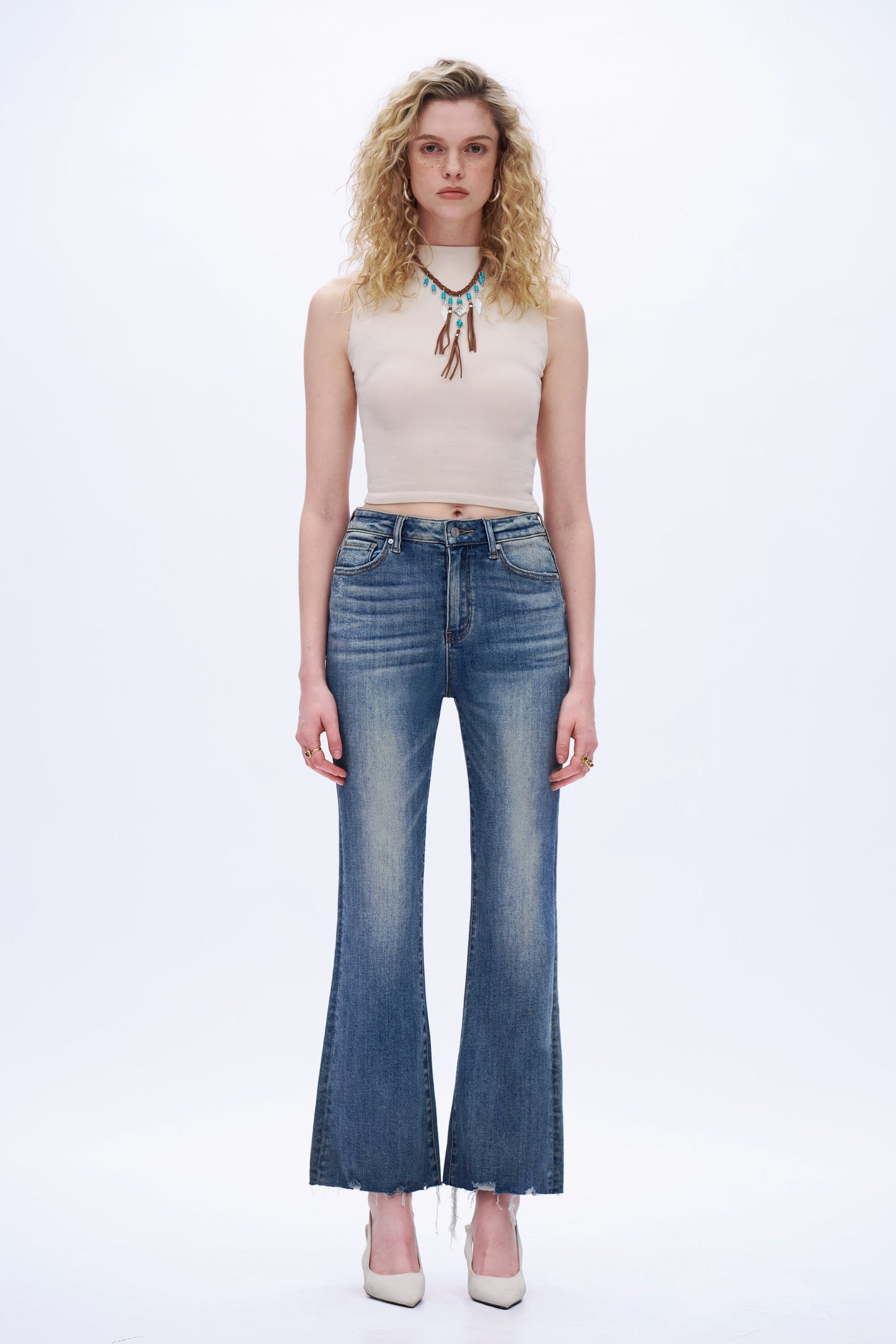 Evangeline Raw-Hem Kick Flare Jeans